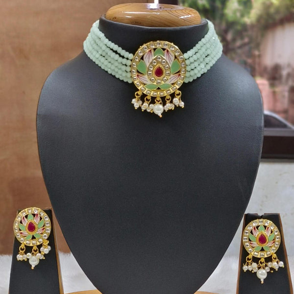 Everlasting Quality Jewels Gold Plated Kundan And Beads Choker Necklace Set
