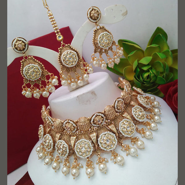 Everlasting Quality JewelsGold Plated Kundan Choker Necklace Set