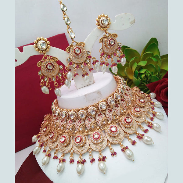 Everlasting Quality Jewels Gold Plated Kundan And Meenakari Choker Necklace Set