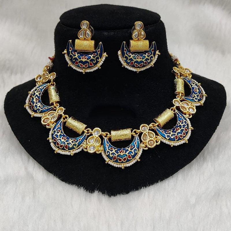 Everlasting Quality Jewels Gold Plated Kundan And Meenakari Choker Necklace Set