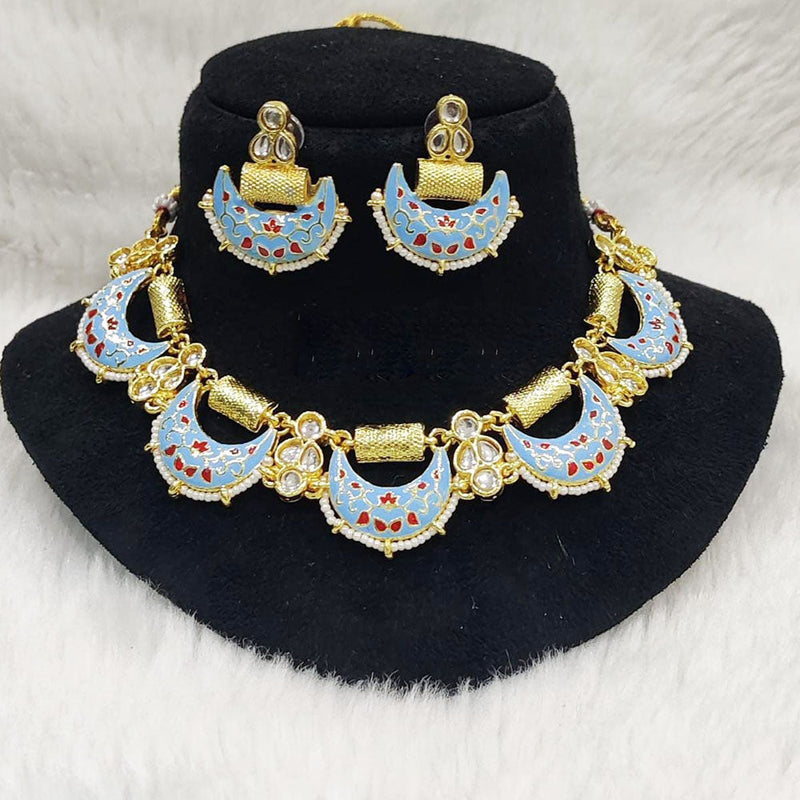 Everlasting Quality Jewels Gold Plated Kundan And Meenakari Choker Necklace Set