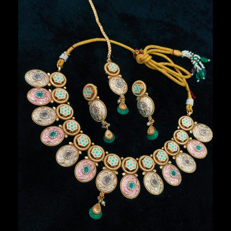 Everlasting Quality Jewels Gold Plated Kundan And Meenakari Necklace Set