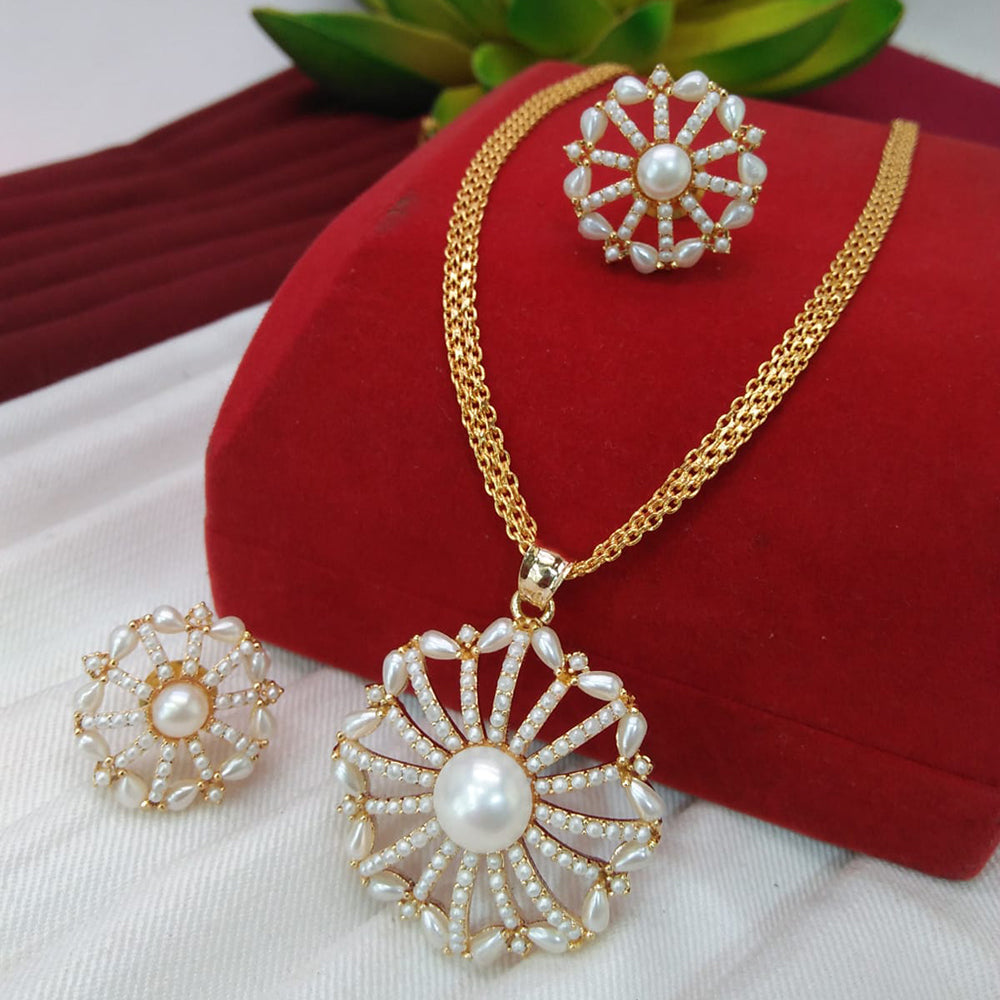 Gold Chain Pearl Pendant Set Gold Buy Bloom Lotus Pearl Necklace