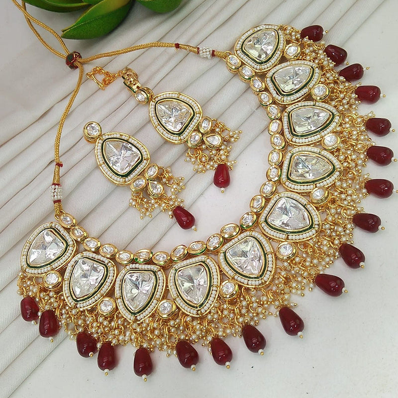 Everlasting Quality Jewels Gold Plated Kundan Stone And Pearls Necklace Set