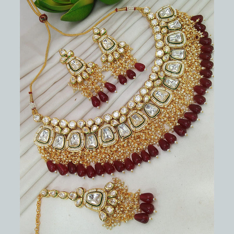 Everlasting Quality Jewels Gold Plated Kundan Stone And Pearls Necklace Set