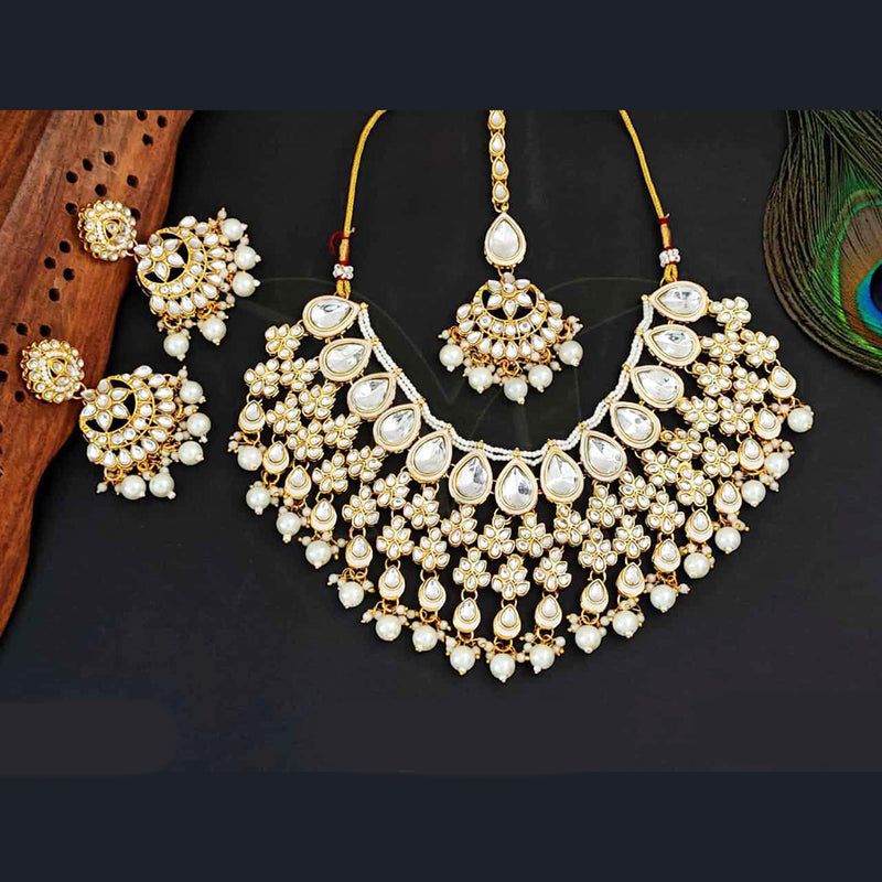 Everlasting Quality Jewels Gold Plated Kundan And Beads Necklace Set