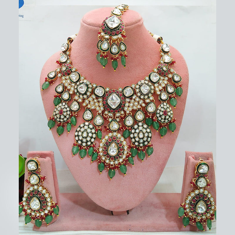 Everlasting Quality Jewels Gold Plated Kundan And Beads Necklace Set