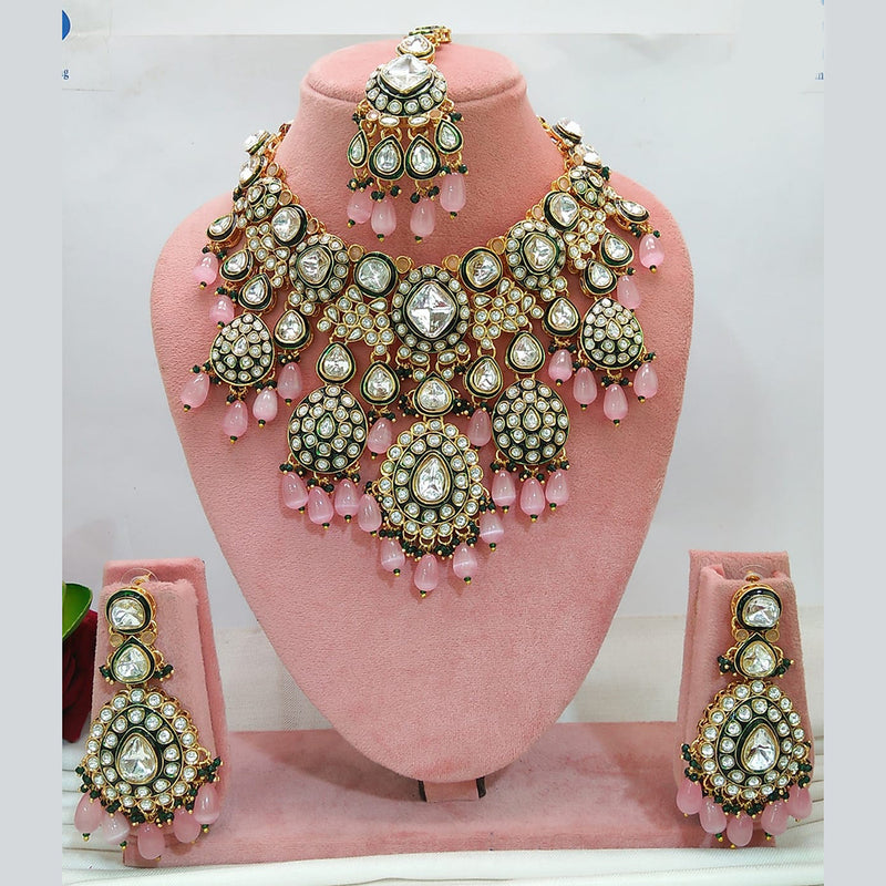 Everlasting Quality Jewels Gold Plated Kundan And Beads Necklace Set