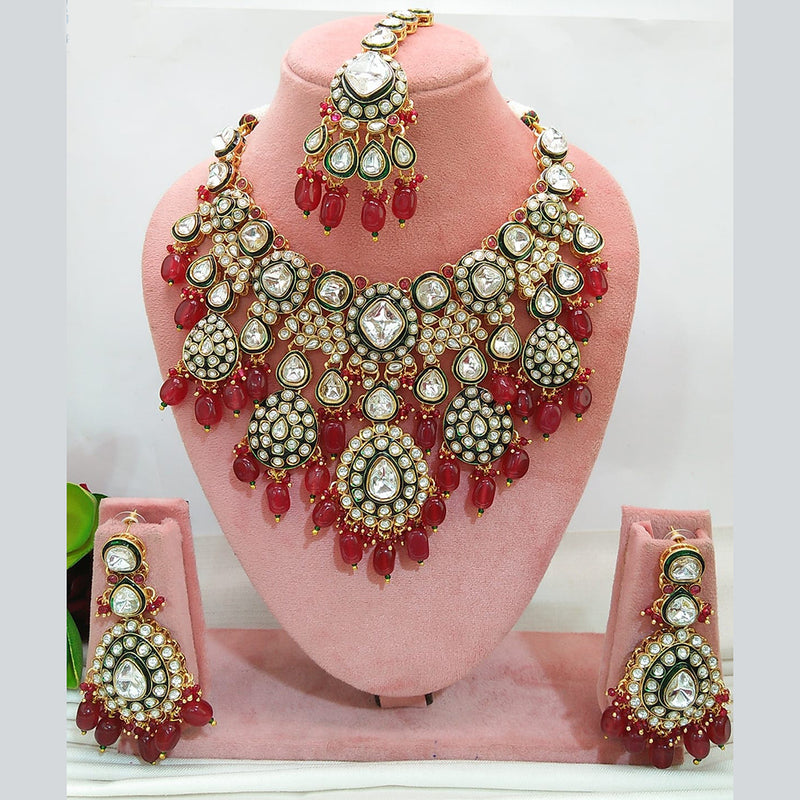 Everlasting Quality Jewels Gold Plated Kundan And Beads Necklace Set