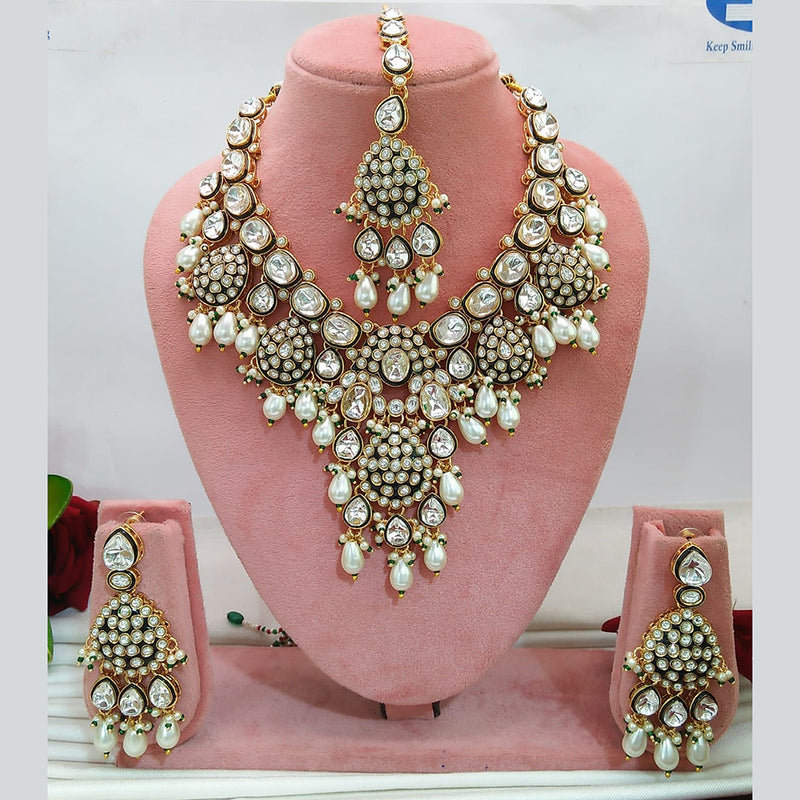 Everlasting Quality Jewels Gold Plated Kundan And Beads Necklace Set