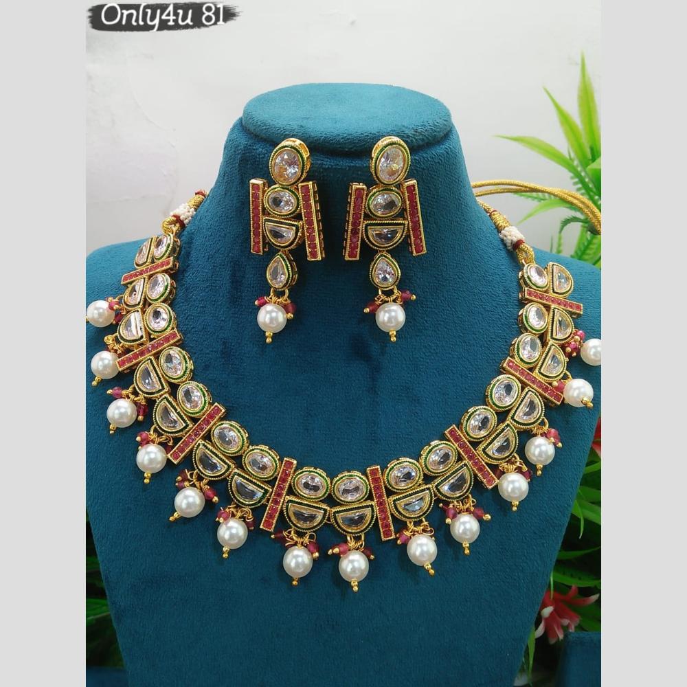 Everlasting Quality Jewels Gold Plated Crystal Stone And Beads Necklace Set