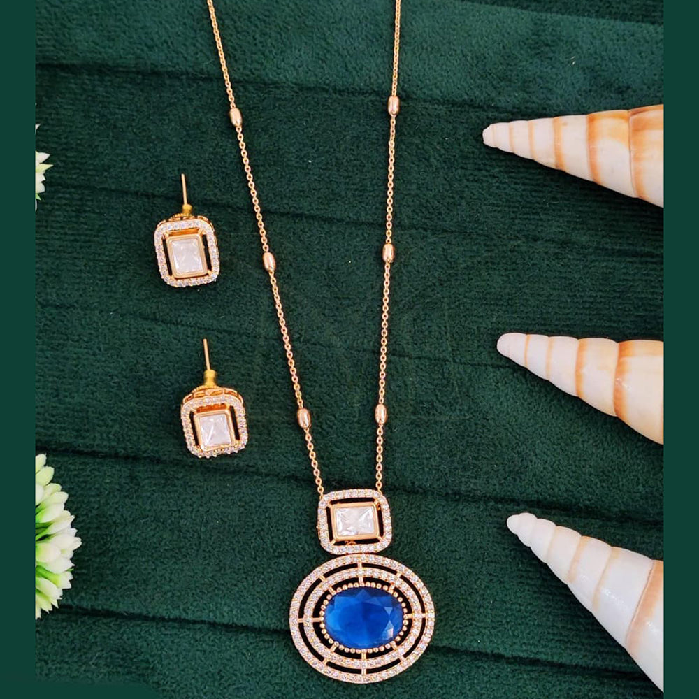 Everlasting Quality Jewels Rose-Gold Plated American Diamond Pendant Set