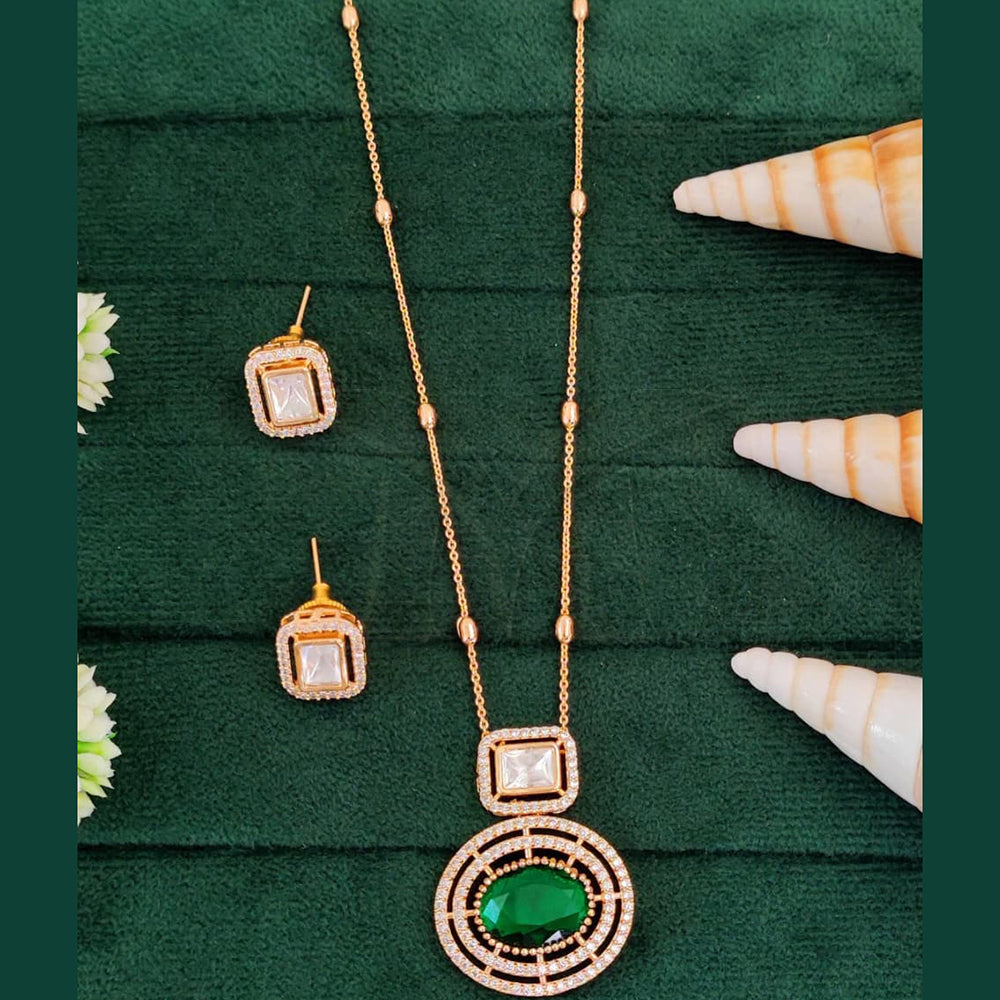 Everlasting Quality Jewels Rose-Gold Plated American Diamond Pendant Set