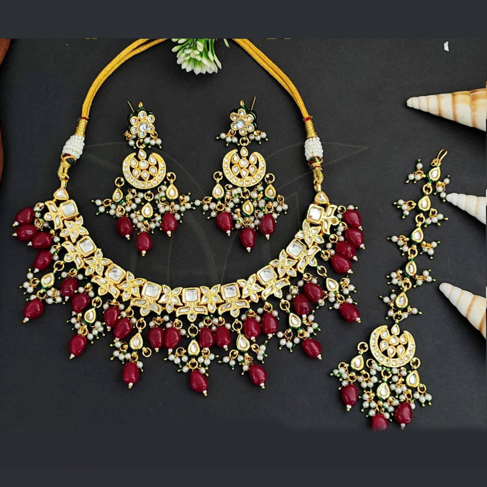 Everlasting Quality Jewels Gold Plated Kundan Beads And Pearl Necklace Set