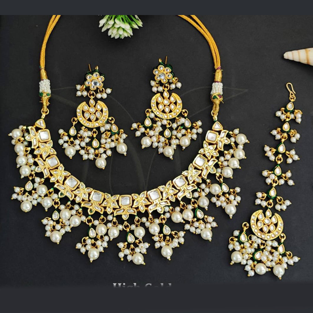 Everlasting Quality Jewels Gold Plated Kundan Beads And Pearl Necklace Set