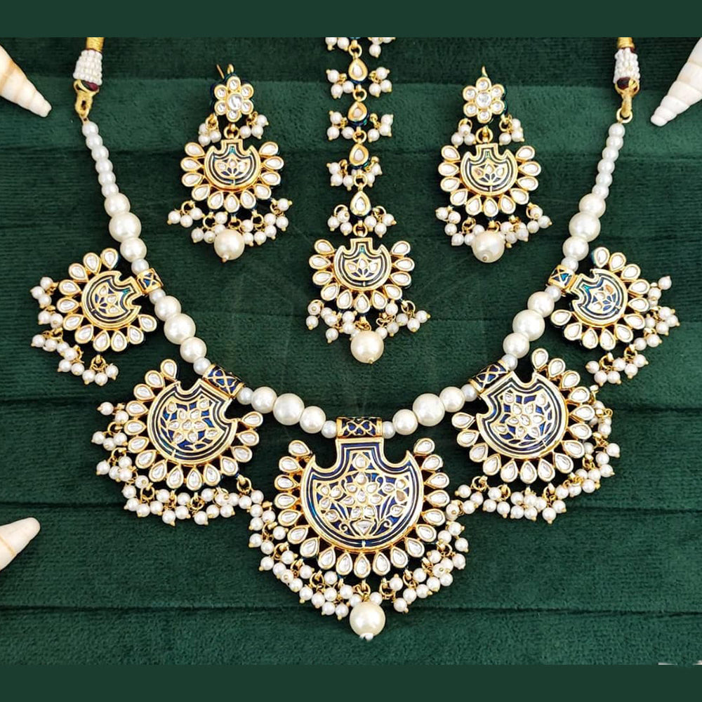 Everlasting Quality Jewels Gold Plated Kundan And Meenakari Necklace Set