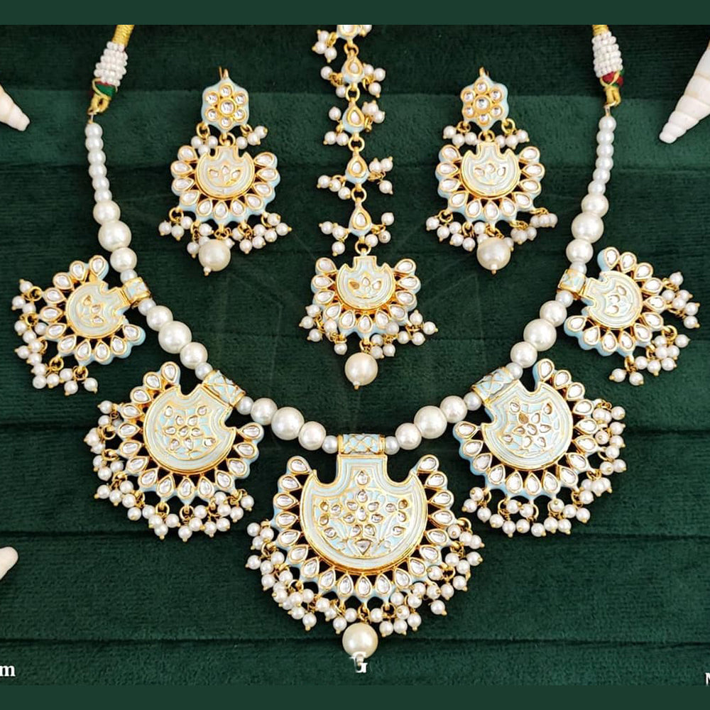 Everlasting Quality Jewels Gold Plated Kundan And Meenakari Necklace Set