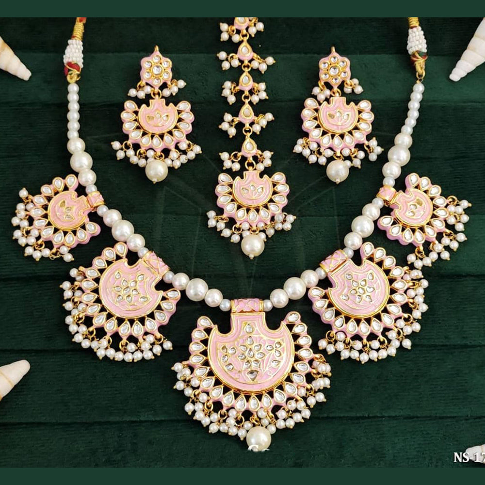 Everlasting Quality Jewels Gold Plated Kundan And Meenakari Necklace Set