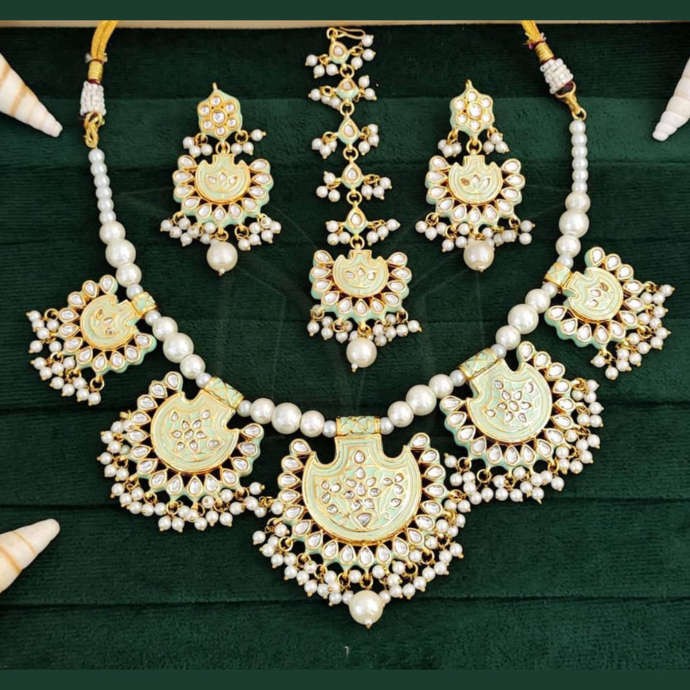 Everlasting Quality Jewels Gold Plated Kundan And Meenakari Necklace Set
