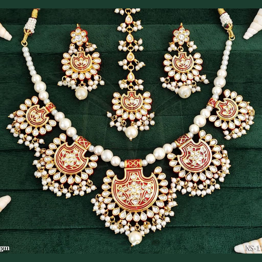 Everlasting Quality Jewels Gold Plated Kundan And Meenakari Necklace Set