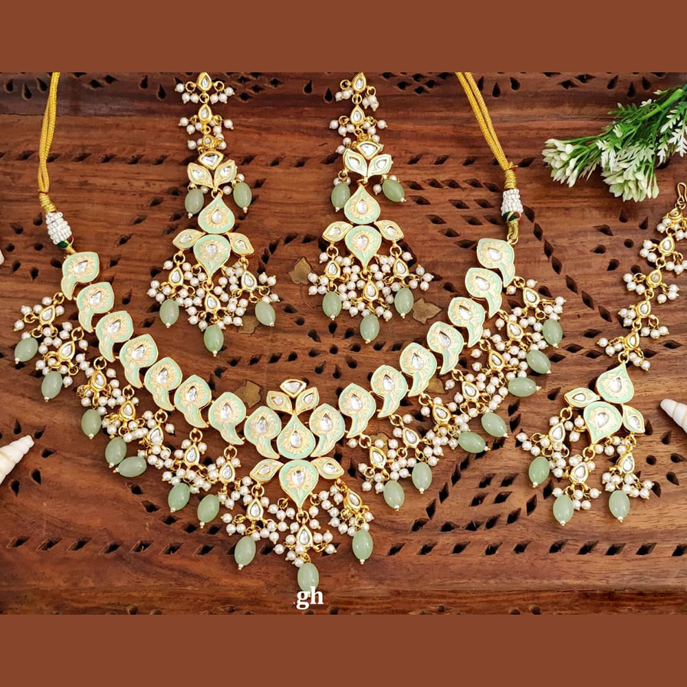 Everlasting Quality Jewels Gold Plated Kundan And Meenakari Necklace Set