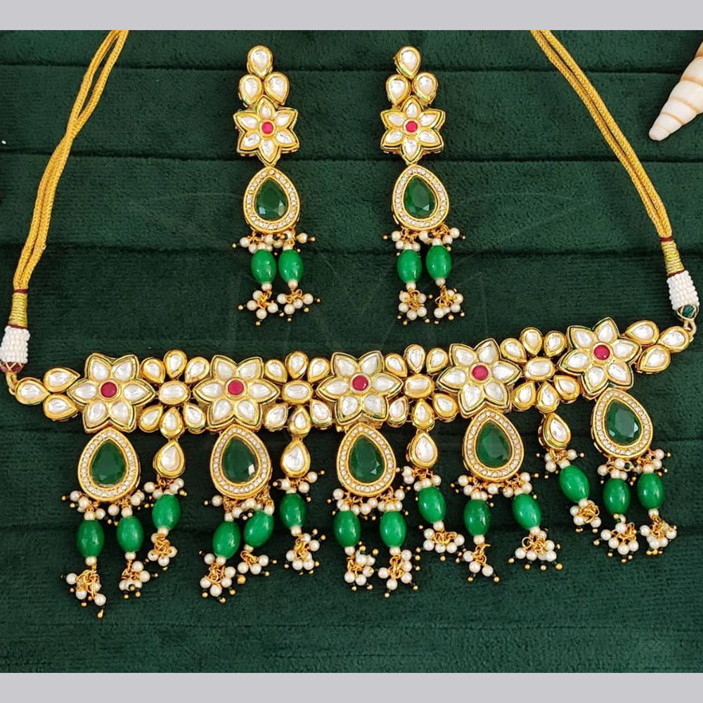 Everlasting Quality Jewels Gold Plated Polki Kundan And Pota Choker Necklace Set