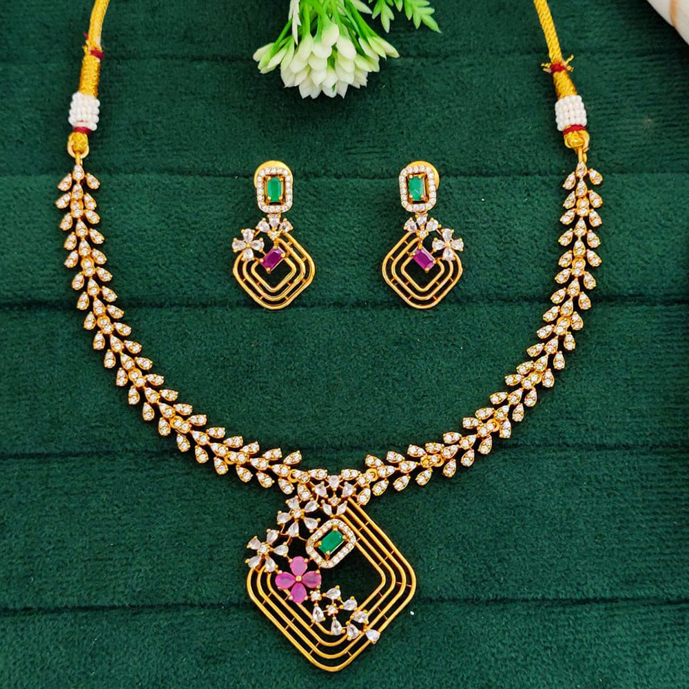 Everlasting Quality Jewels EverGleam Gold Plated American Daimonds Necklace Set