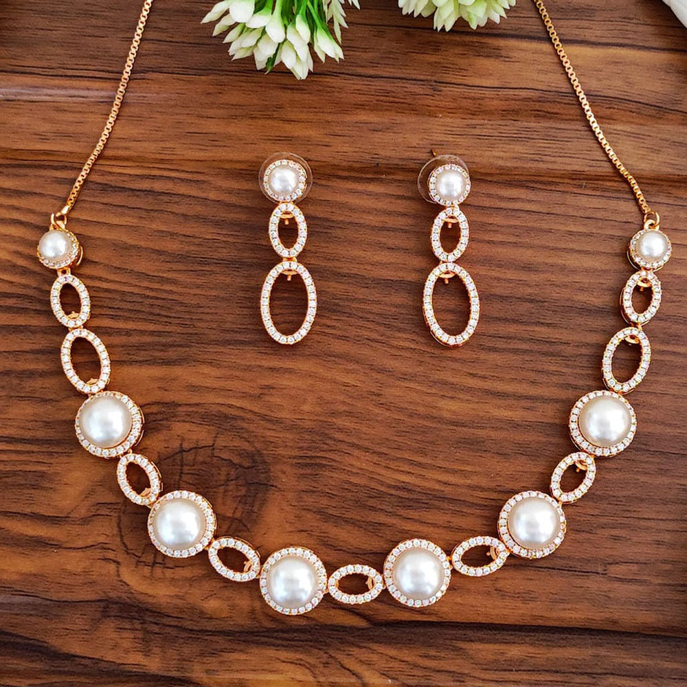 Everlasting Quality Jewels ForeverGlow Rose Gold Plated Austrain Stone And Pearls Necklace Set