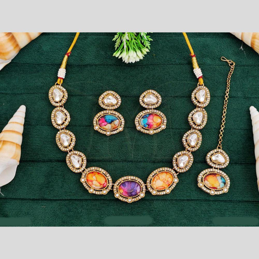 Everlasting Quality Jewels Gold Plated Druzy Stone And Crystal Stone Necklace Set