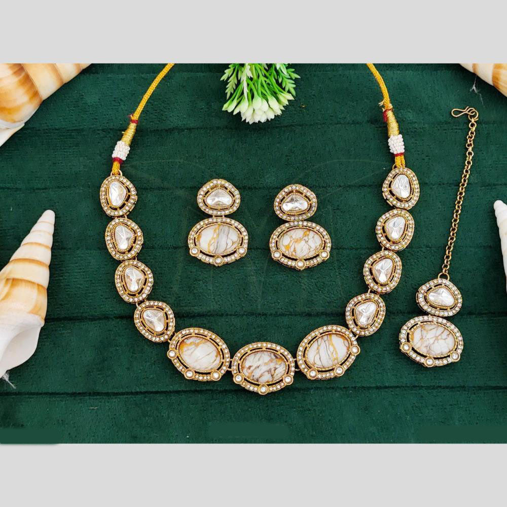 Everlasting Quality Jewels Gold Plated Druzy Stone And Crystal Stone Necklace Set