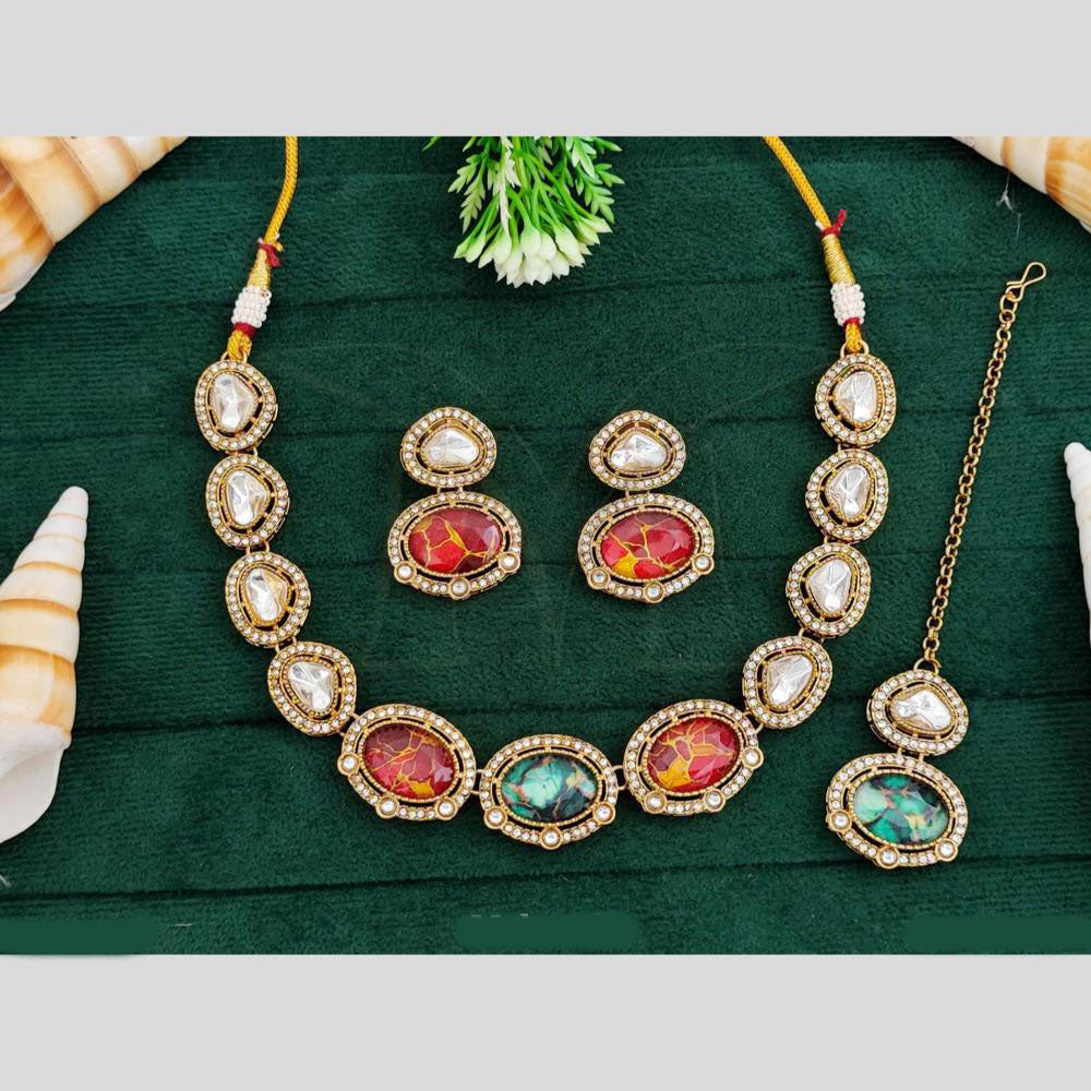 Everlasting Quality Jewels Gold Plated Druzy Stone And Crystal Stone Necklace Set