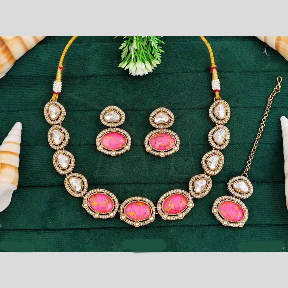 Everlasting Quality Jewels Gold Plated Druzy Stone And Crystal Stone Necklace Set