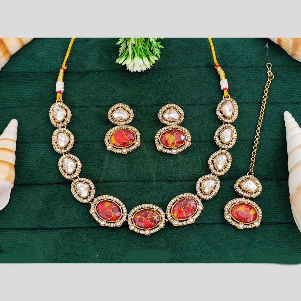 Everlasting Quality Jewels Gold Plated Druzy Stone And Crystal Stone Necklace Set