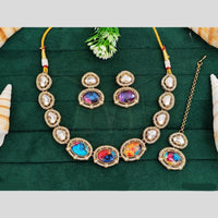 Everlasting Quality Jewels Gold Plated Druzy Stone And Crystal Stone Necklace Set