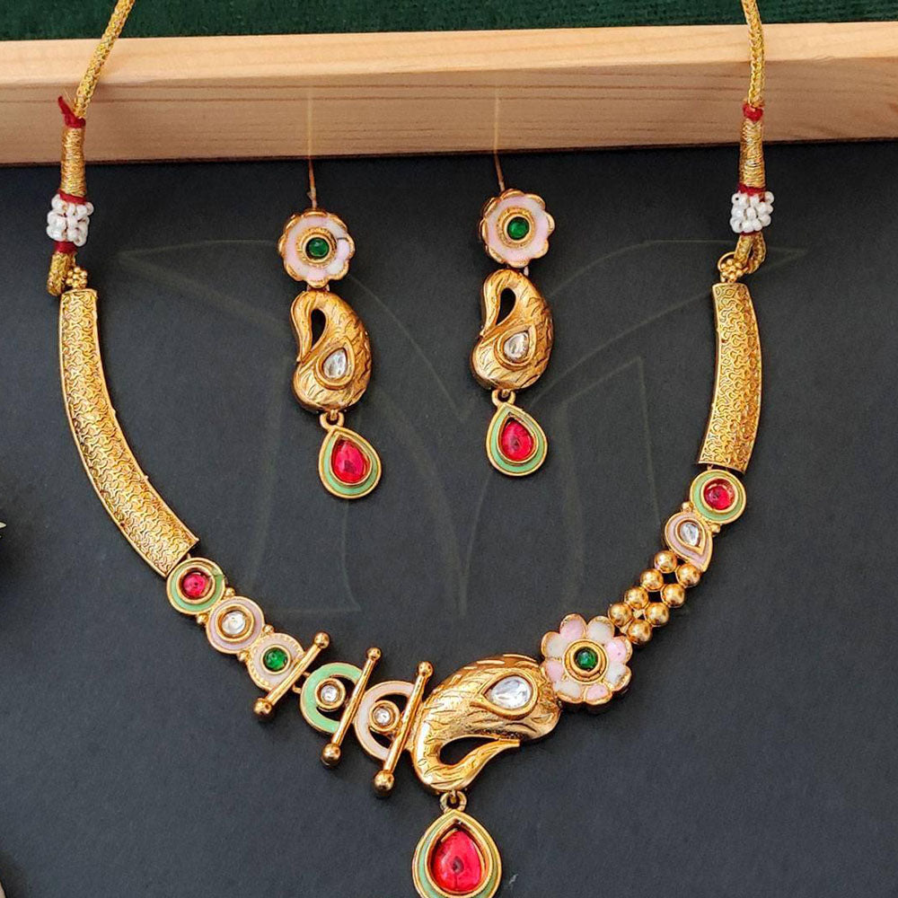 Everlasting Quality Jewels Gold Plated Pota And Meenakari Necklace Set