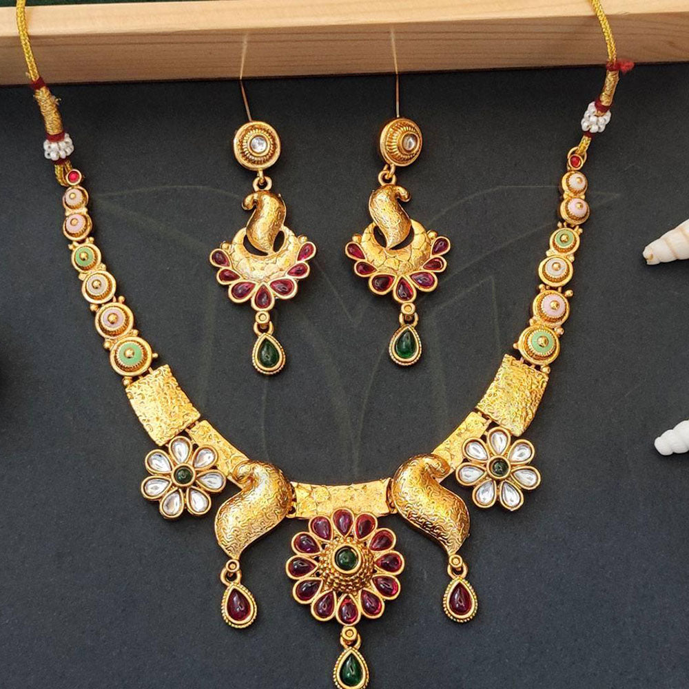 Everlasting Quality Jewels Gold Plated Pota And Meenakari Necklace Set