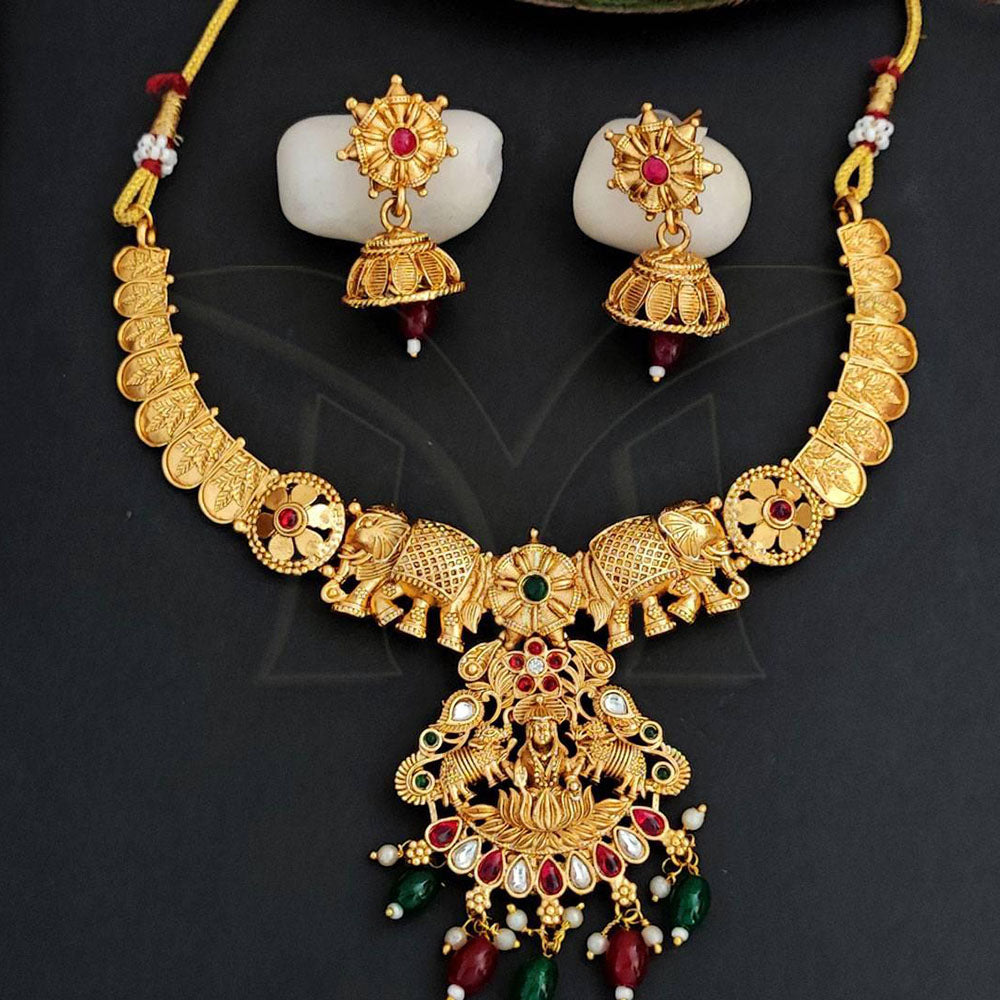 Everlasting Quality Jewels Gold Plated Pota And Beads Temple Necklace Set