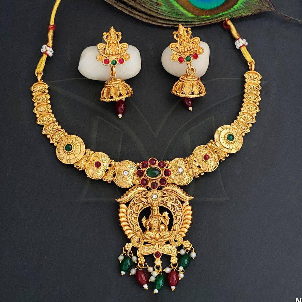 Everlasting Quality Jewels Gold Plated Pota And Beads Temple Necklace Set