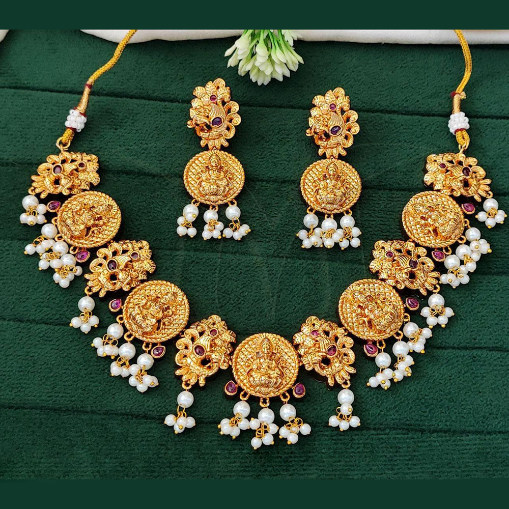 Everlasting Quality Jewels Gold Plated Pota And Beads Temple Necklace Set