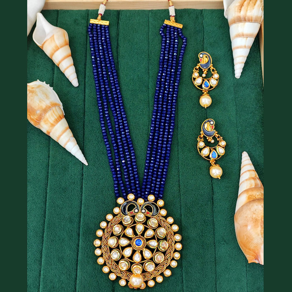 Everlasting Quality Jewels Gold Plated Kundan And Pearl Meenakari Necklace Set