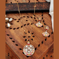 Everlasting Quality Jewels Traditional Polki And Kundan Meenakari Chain Pendant Set