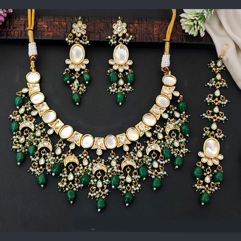 Everlasting Quality Jewels Polki Kundan And Beads Dangling Necklace Set