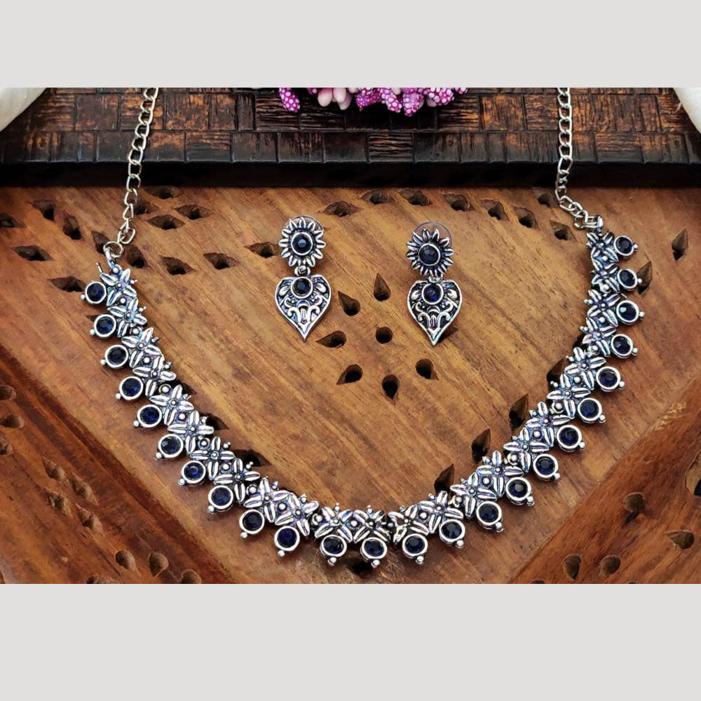 Everlasting Quality Jewels Oxidised Plated Regal Glow Pota Stone Necklace Set
