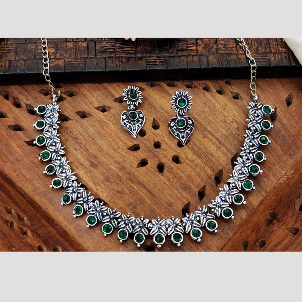Everlasting Quality Jewels Oxidised Plated Regal Glow Pota Stone Necklace Set