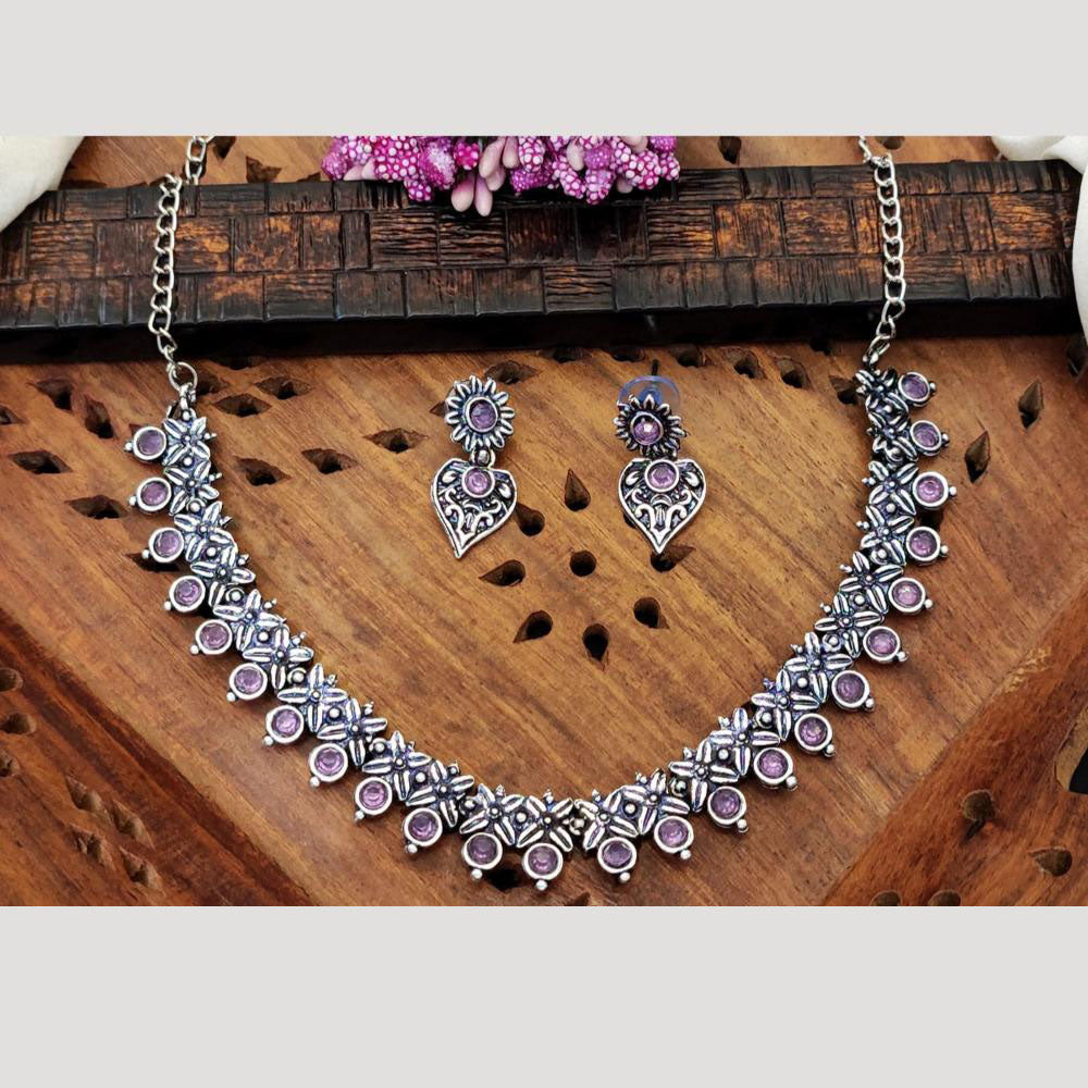 Everlasting Quality Jewels Oxidised Plated Regal Glow Pota Stone Necklace Set