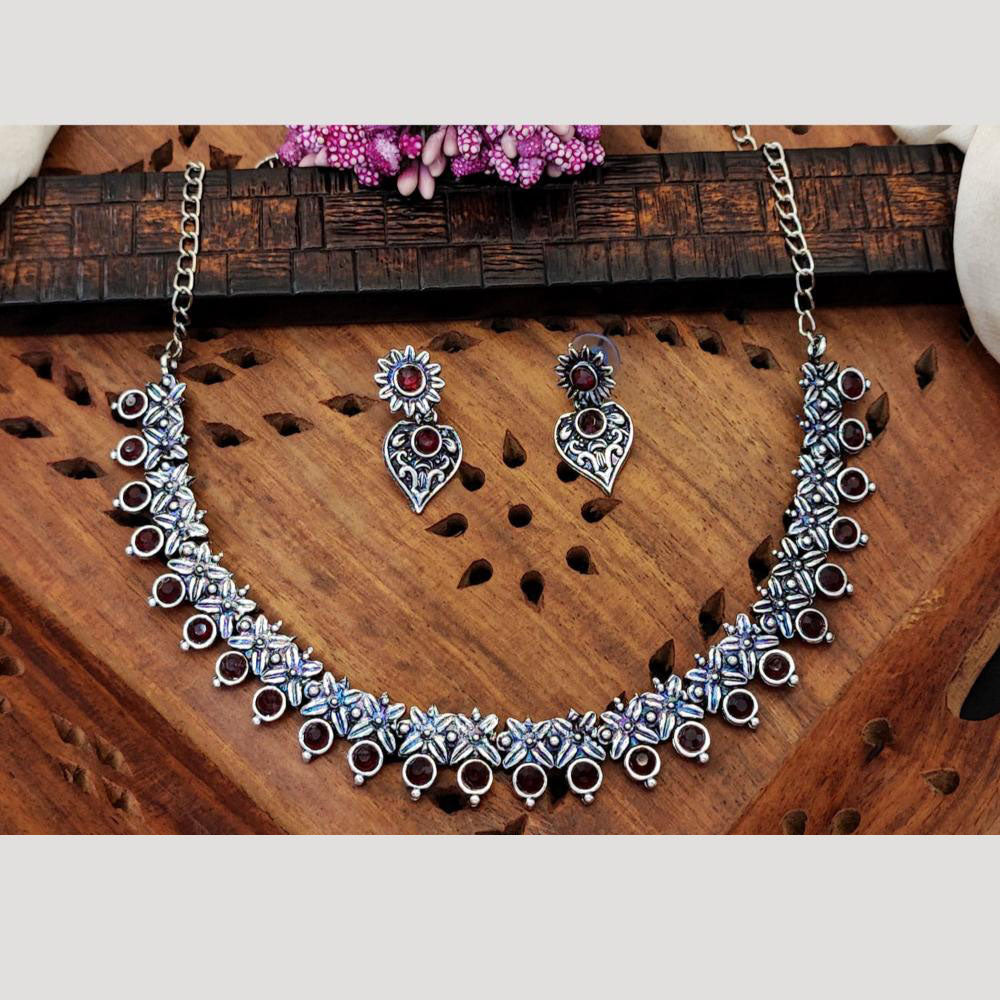 Everlasting Quality Jewels Oxidised Plated Regal Glow Pota Stone Necklace Set