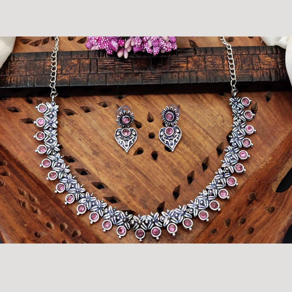 Everlasting Quality Jewels Oxidised Plated Regal Glow Pota Stone Necklace Set
