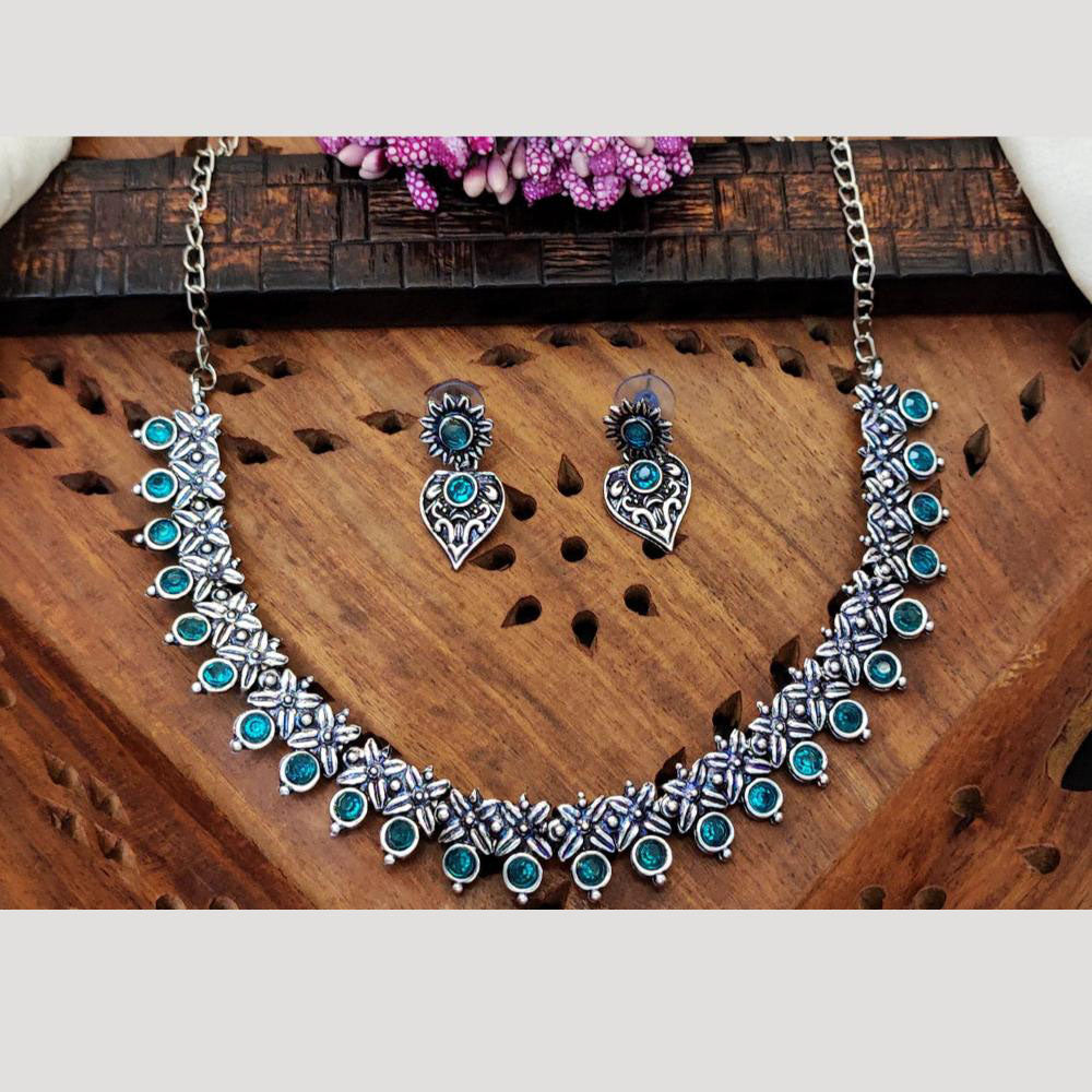Everlasting Quality Jewels Oxidised Plated Regal Glow Pota Stone Necklace Set