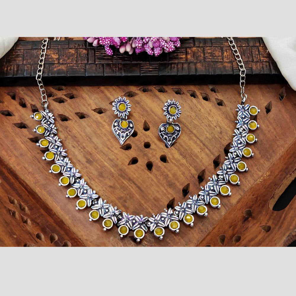 Everlasting Quality Jewels Oxidised Plated Regal Glow Pota Stone Necklace Set