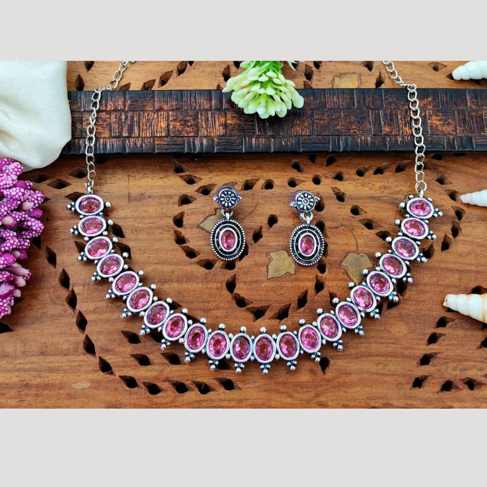 Everlasting Quality Jewels Oxidised Plated Regal Glow Pota Stone Necklace Set